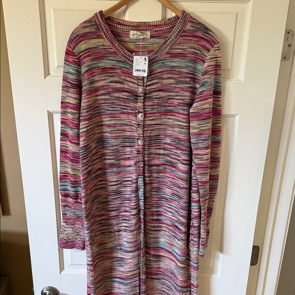 Free People Multicolor Striped Button-Front Long Cardigan